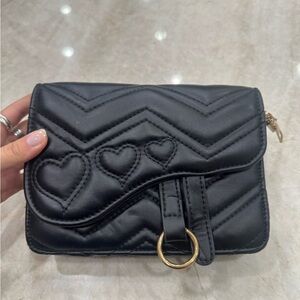 Black Quilted Heart Saddle Bag